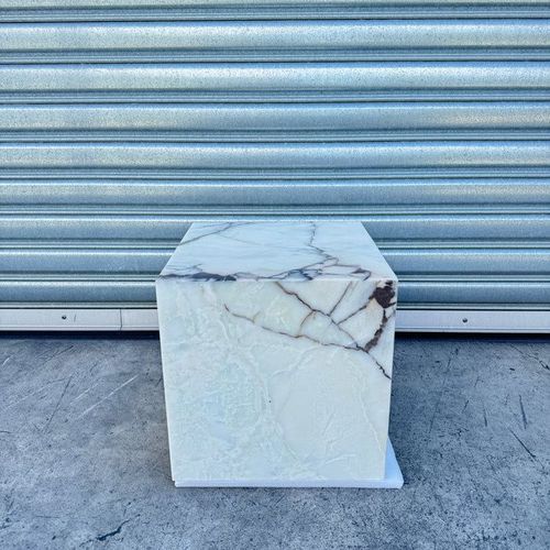 Cube Side Table - White Latte Marble | Natural Stone Co