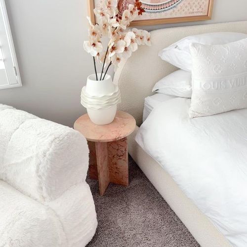 Round Cross Side Table - Pearl Pink Blush Marble | Natural Stone Co.