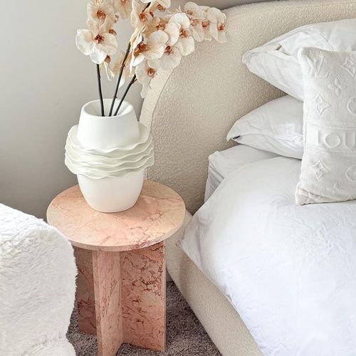 Round Cross Side Table - Pearl Pink Blush Marble | Natural Stone Co.