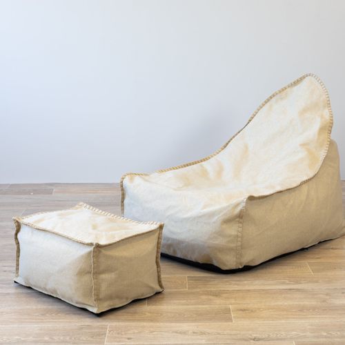 Linen Bean Bag and Ottoman - Natural