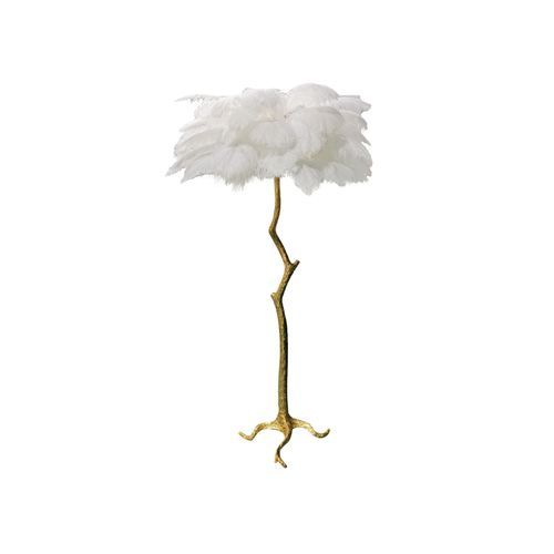 Ostro Genuine Ostrich Feather Brass Floor Lamp