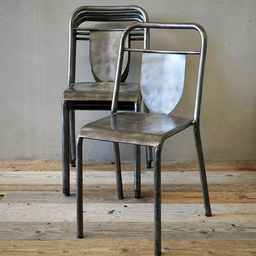 Set of 4 French Industrial Steel Chairs