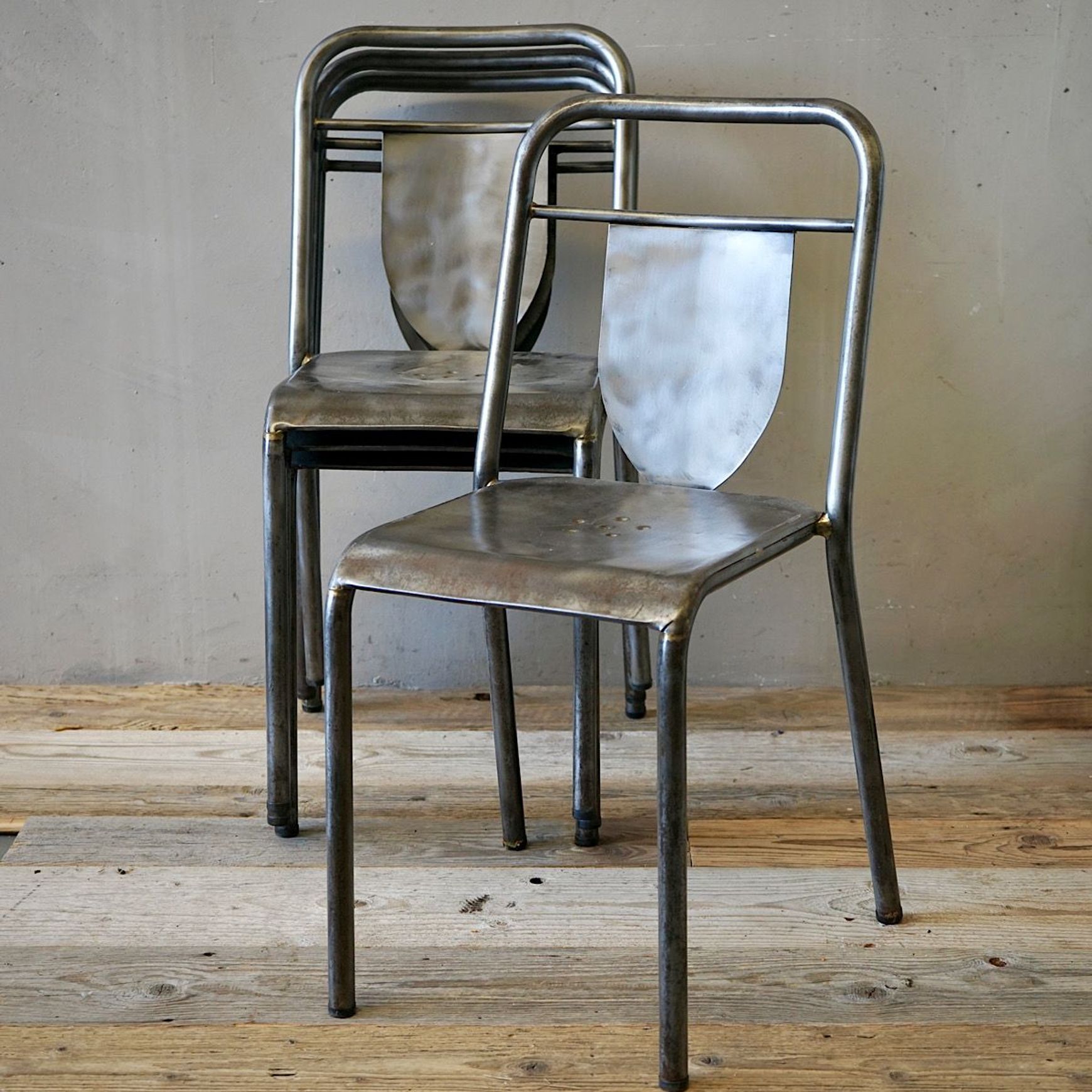 Set of 4 French Industrial Steel Chairs