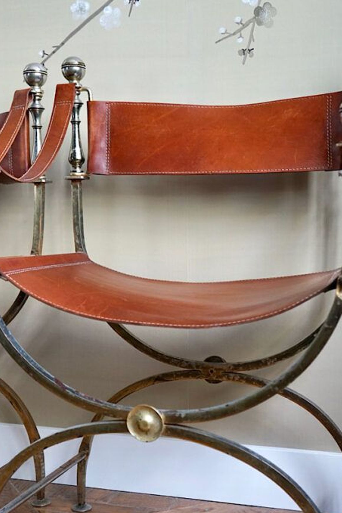 Vintage Iron & Leather Curule Chairs (Pair)