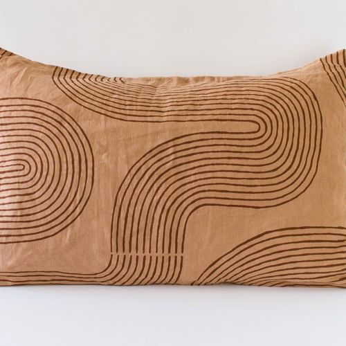 Linen Pillowcase - Riverbend on Terracotta