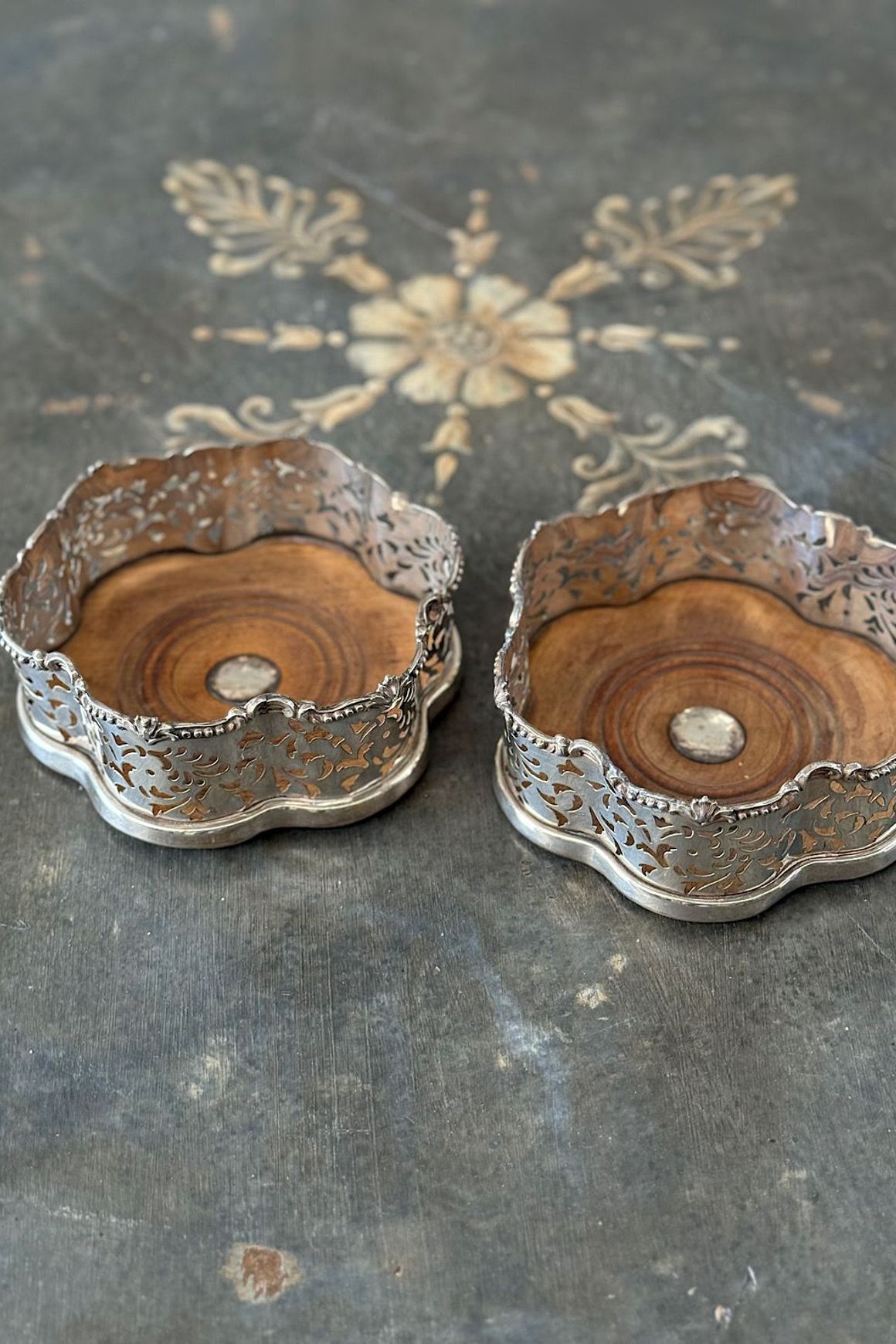 Pair of Silvered Wine Coasters