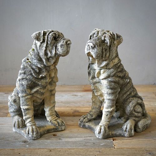 Cast Stone Dog Statues (Pair)