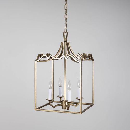 Detailed Box Frame Lantern Pendant Light - Champagne