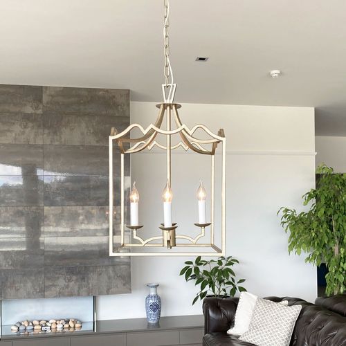 Detailed Box Frame Lantern Pendant Light - Champagne