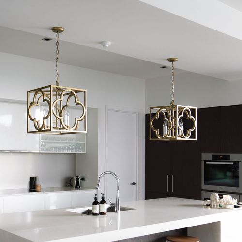 Detailed Box Frame Lantern Pendant Light - Gold Venetia