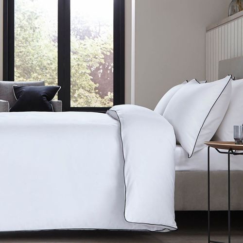 Plaza Collection White Quilt Cover Set - Black Piping