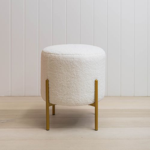 Boucle Ottoman Stool - Gold Frame