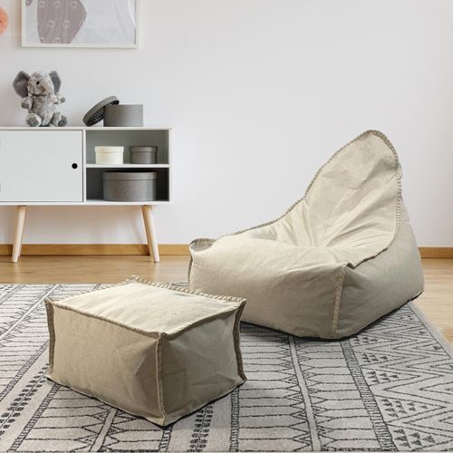 Linen Bean Bag and Ottoman - Natural