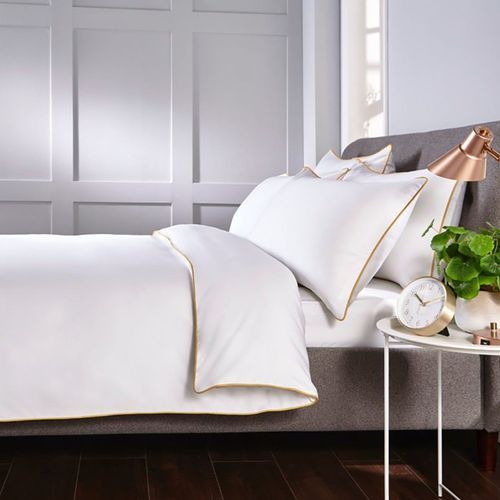 Plaza Collection White Quilt Cover Set - Gold Piping