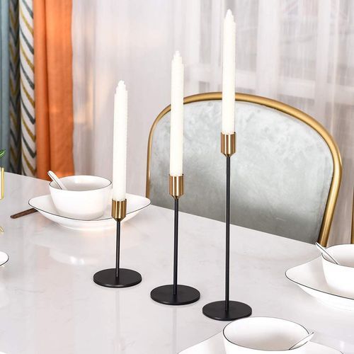 3pc Candlestick Set - Black and Brass