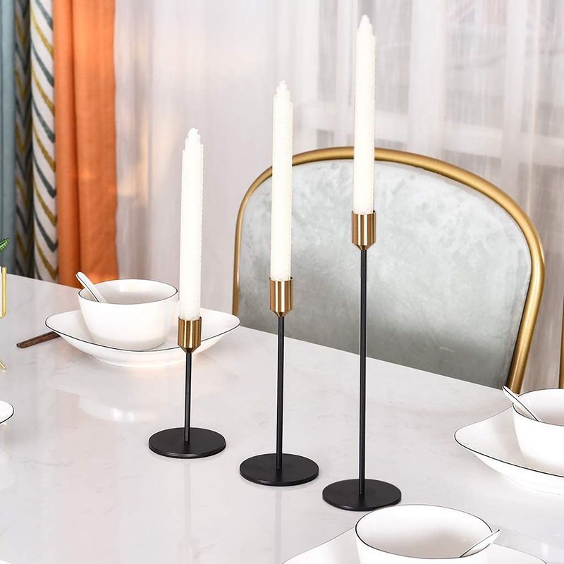 3pc Candlestick Set - Black and Brass
