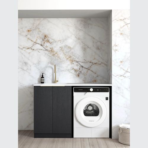 Otti Byron Black Oak 1300mm Base Laundry Cabinet With Stone Top & Sink