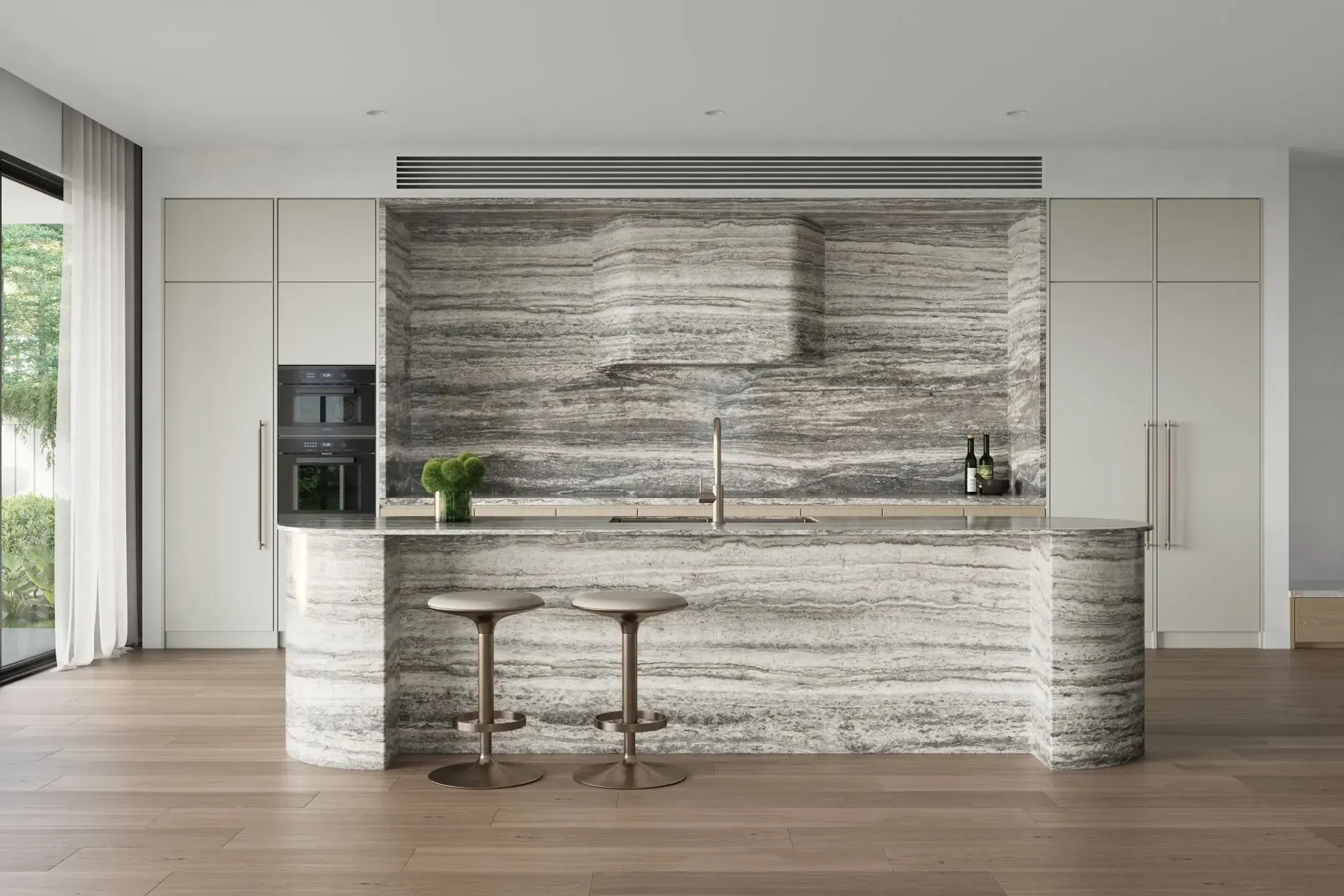 Light Silver Vein Cut Travertine Benchtop