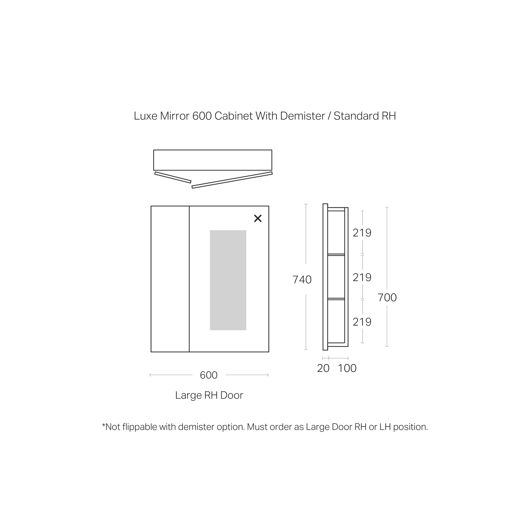 Luxe 600mm Mirror Cabinet With Demister | 2 Door