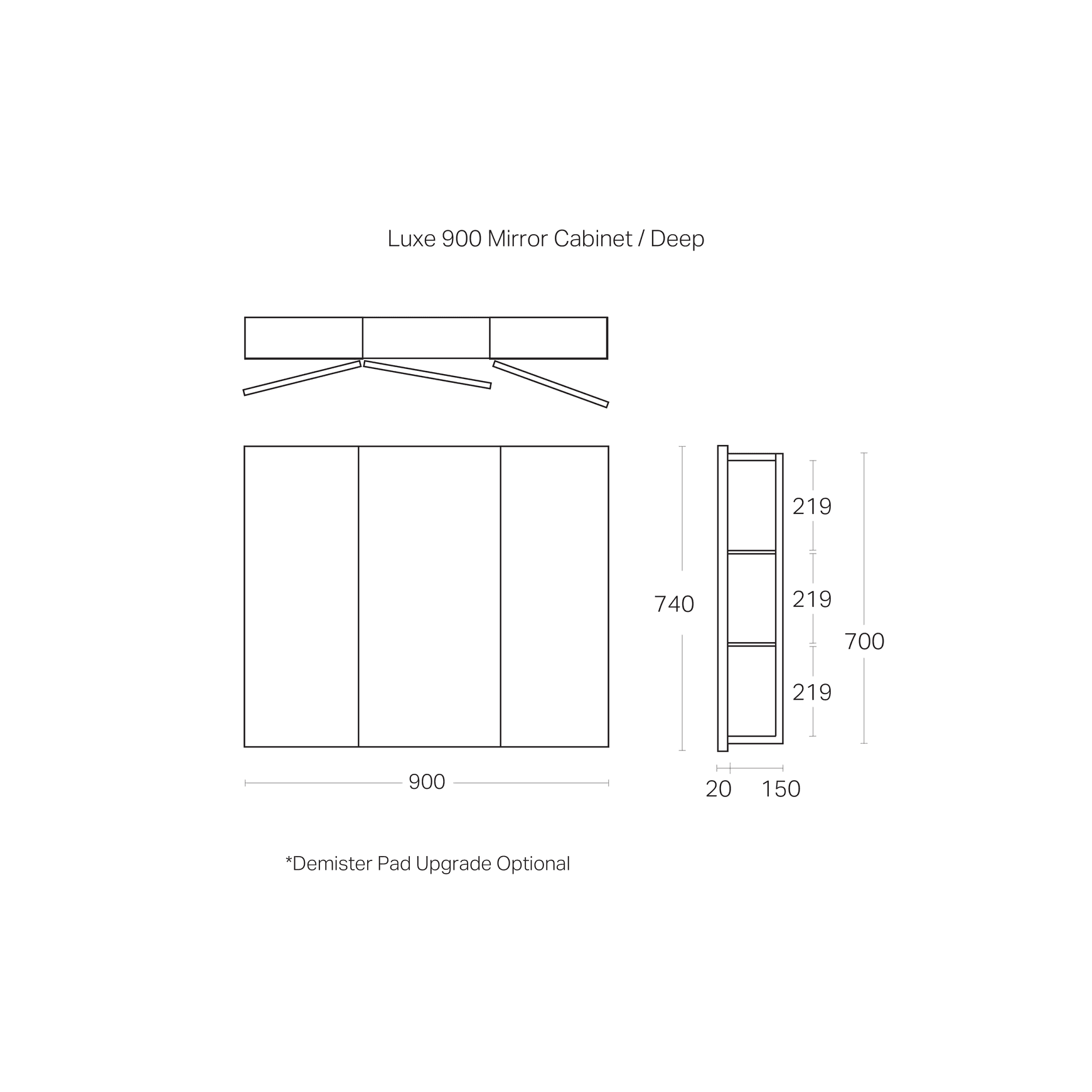 Luxe 900mm Mirror Cabinet With Demister | 3 Door
