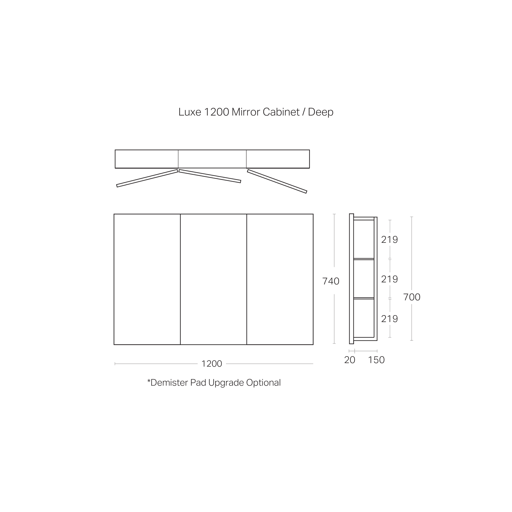 Luxe 1200mm Mirror Cabinet | 3 Door