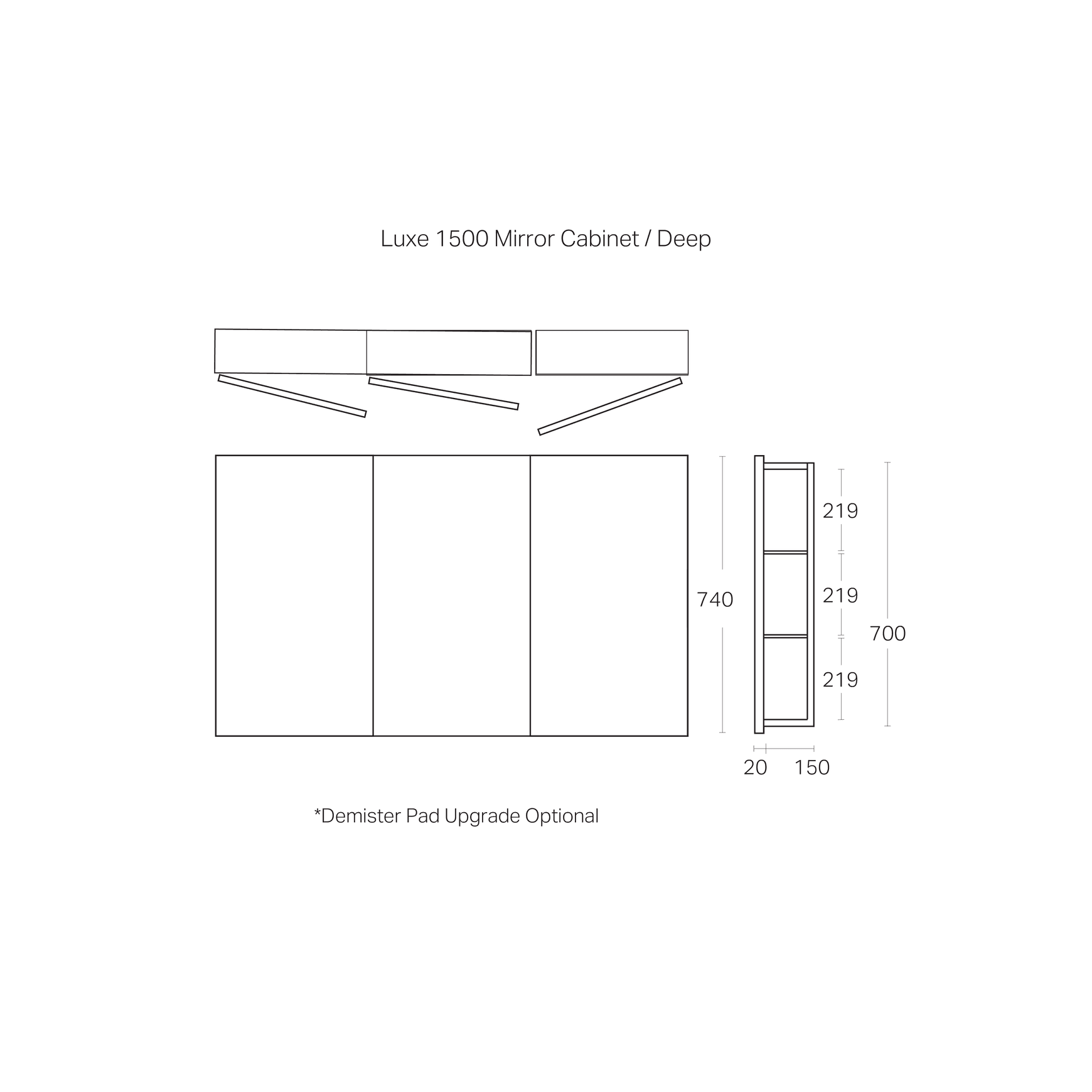 Luxe 1500mm Mirror Cabinet | 3 Door