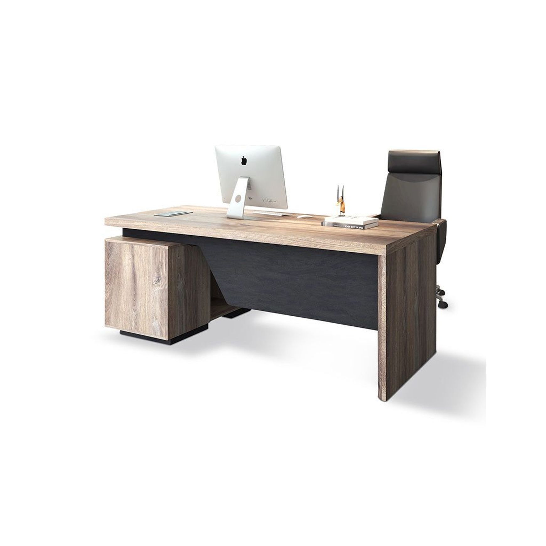 BALDER Executive Desk with Right Return 1.8-2.0M - Warm Oak & Black
