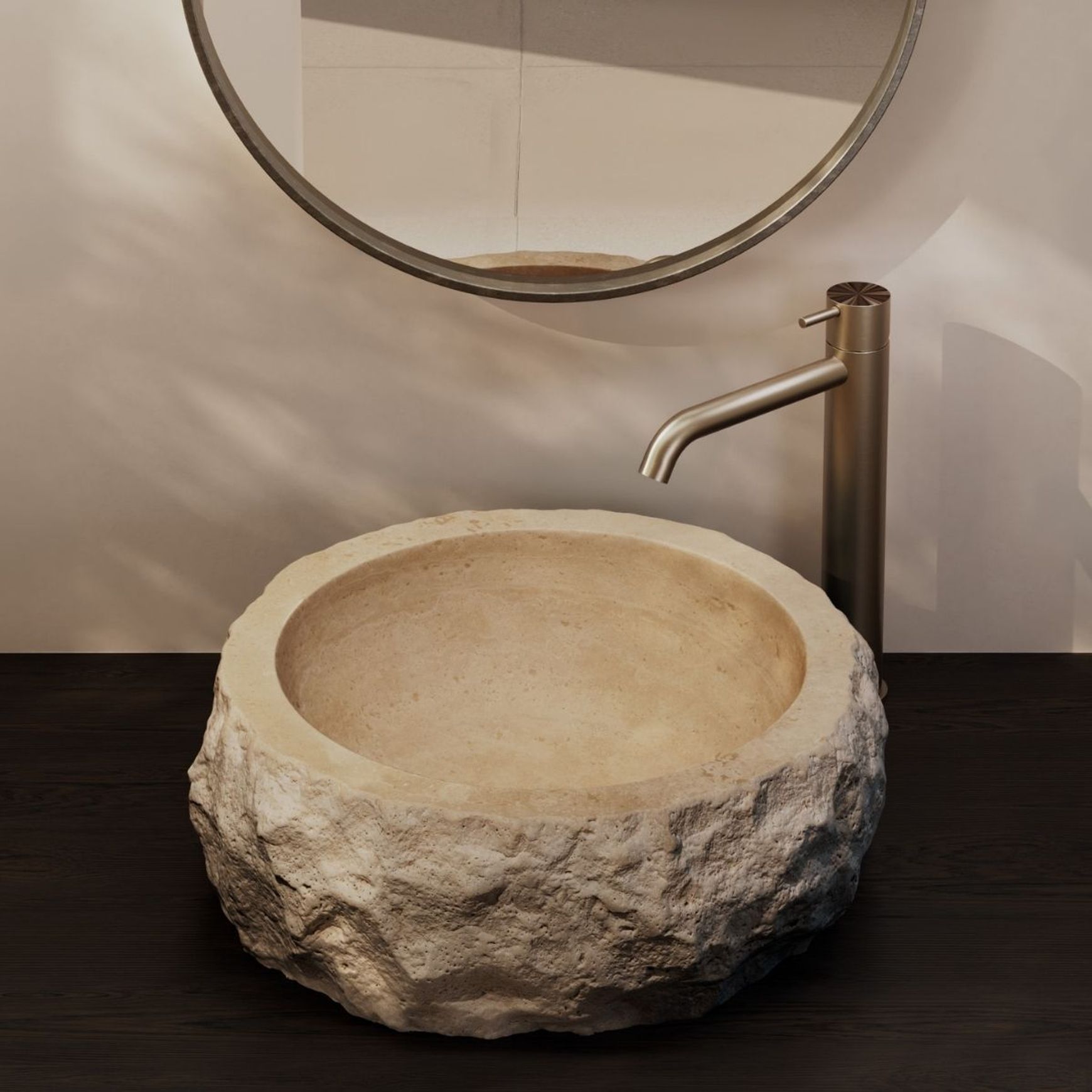 Marmo 420 Round Basin Raw Travertine