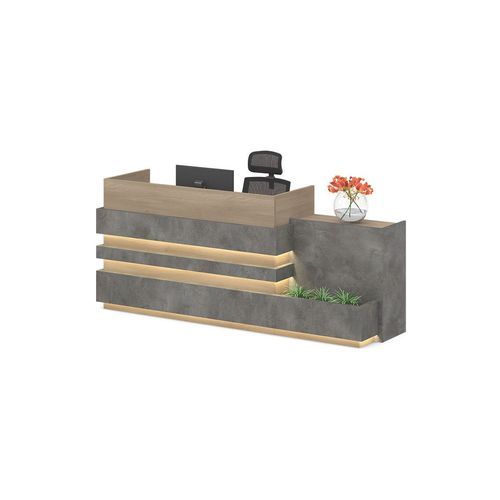 KERAN  Reception Desk 2.44M Right Panel - Acacia & Carbon Grey Colour