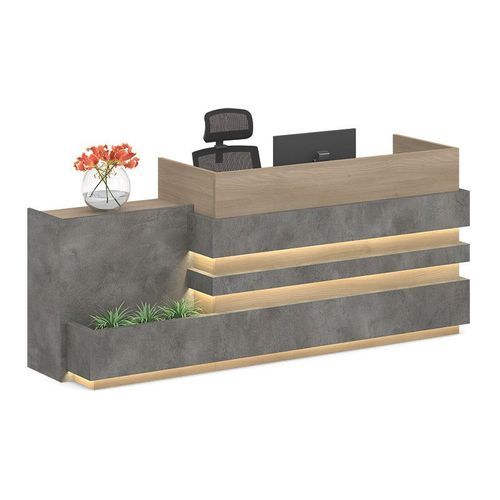KERAN  Reception Desk 2.44M Left Panel - Acacia & Carbon Grey Colour