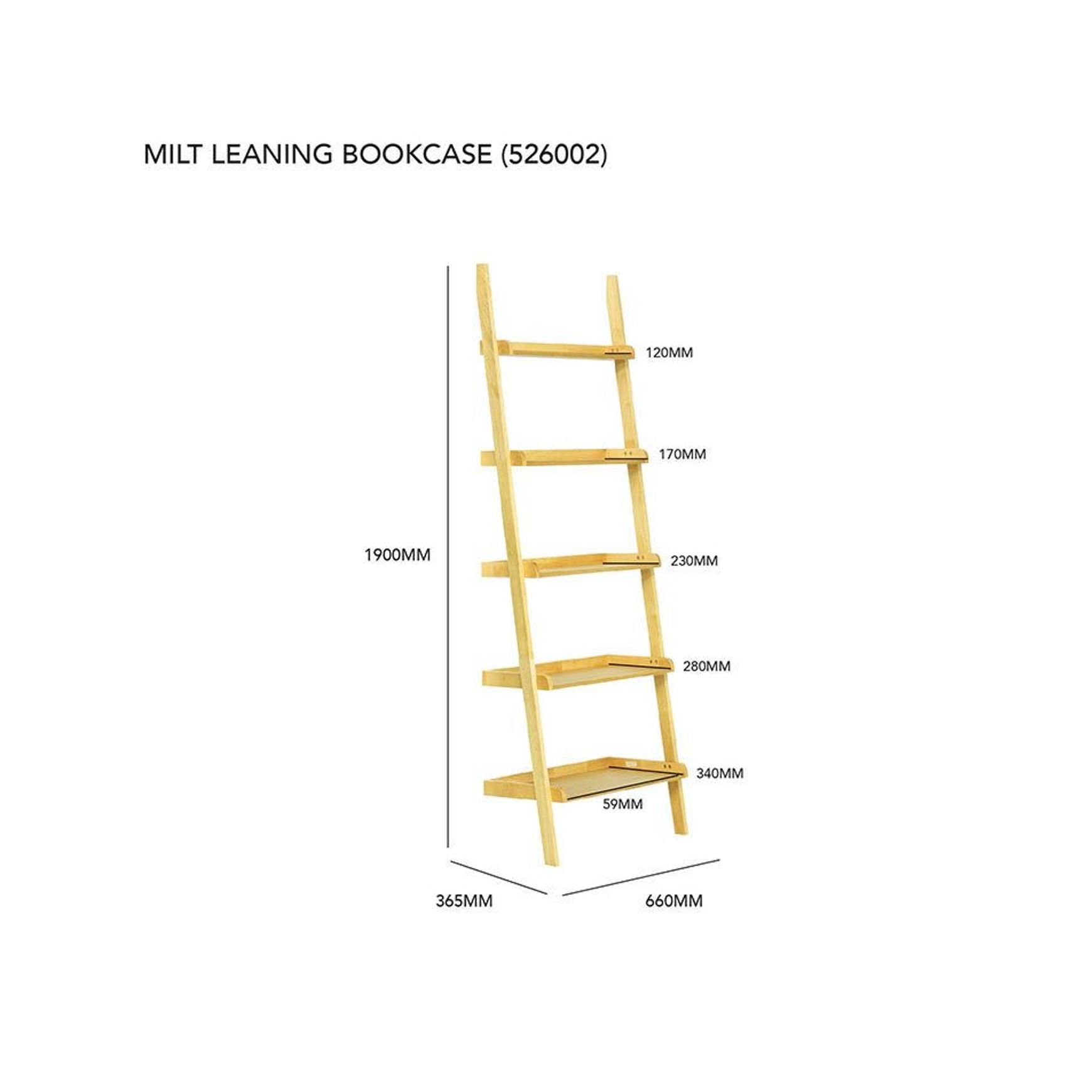 MILT Leaning Bookcase 66cm - Natural Oak