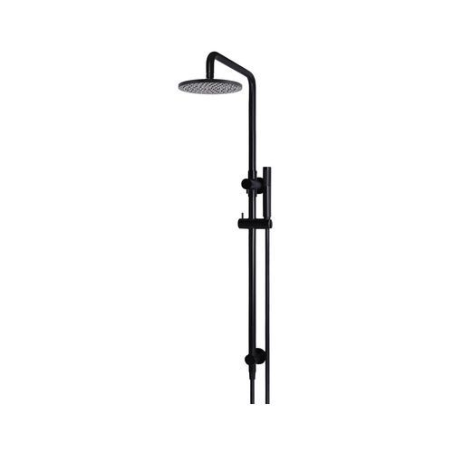 Round Combination Shower Rail, 200mm Rose, Single Function Hand Shower - Matte Black