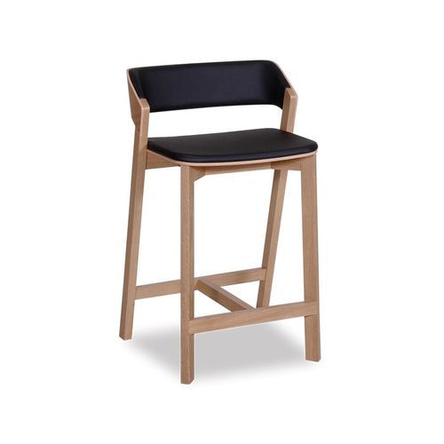 Merano Kitchen Stool - Natural Oak - Black Pad - by TON