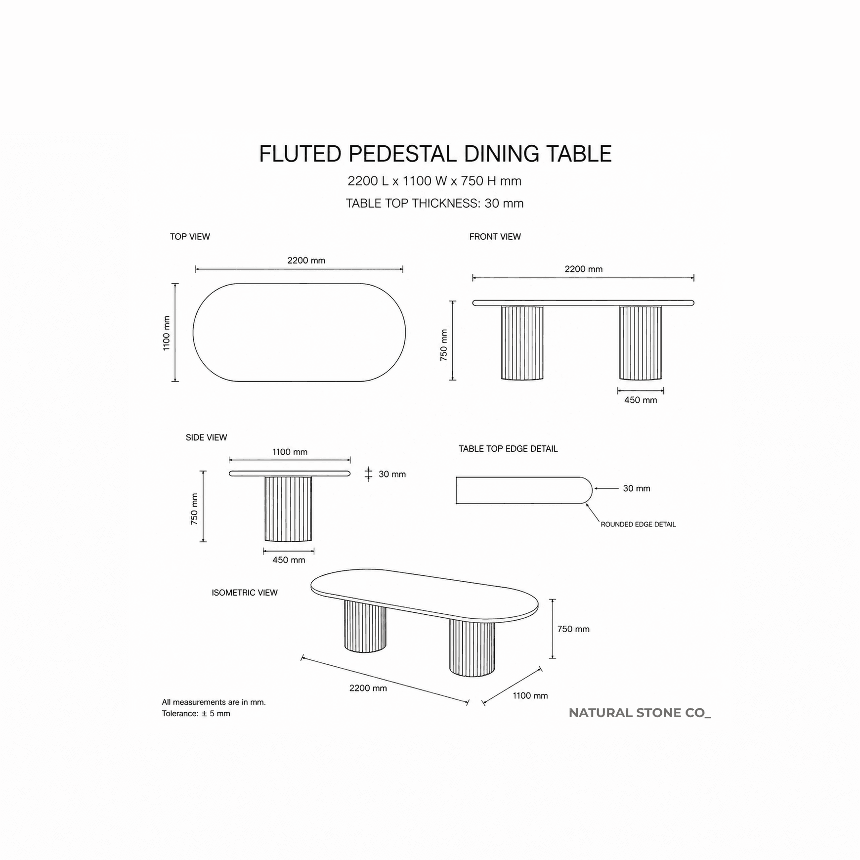 Fluted Oval Dining Table - Taj Mahal Quartzite