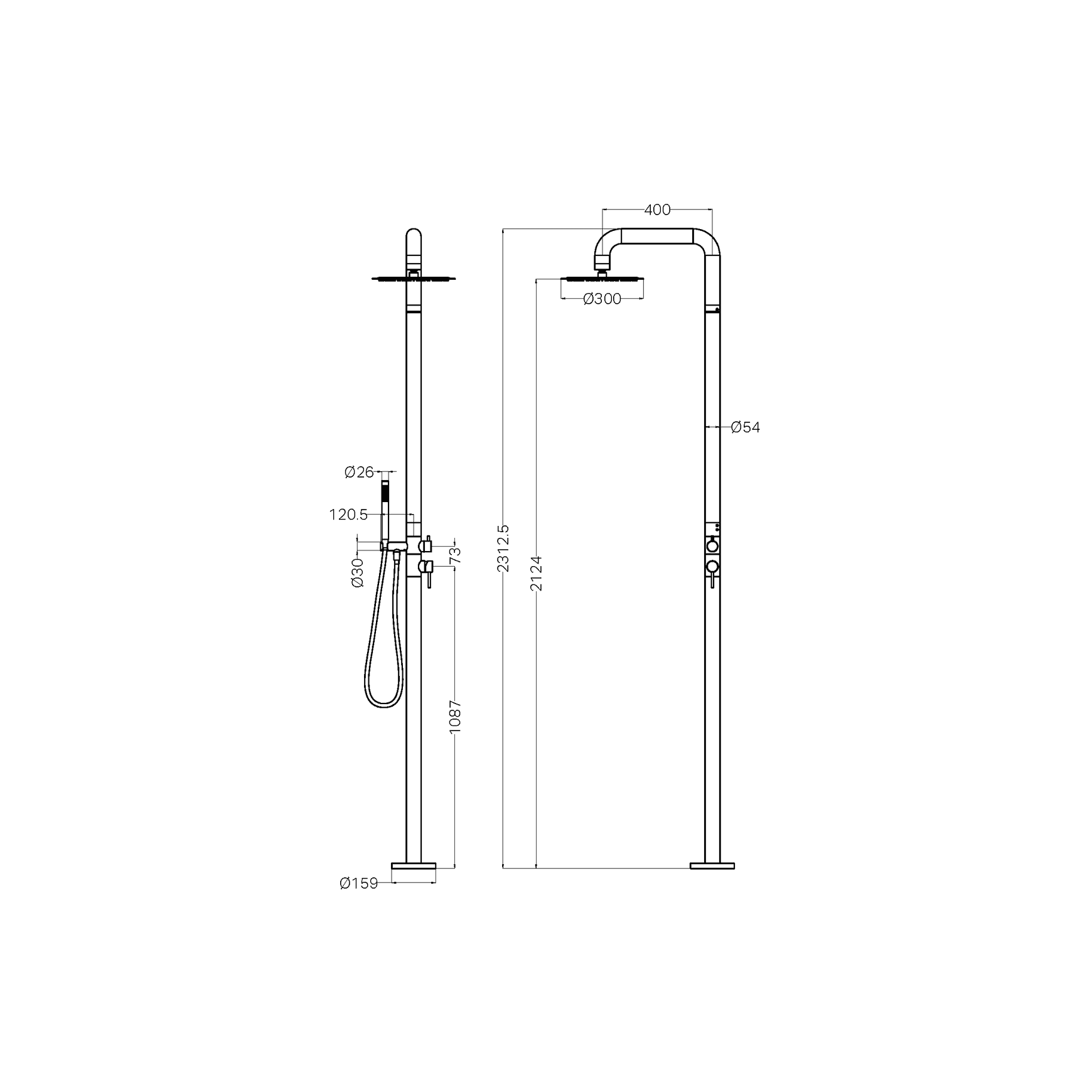 Zen SS316L Outdoor Freestanding Shower | Brushed Gold
