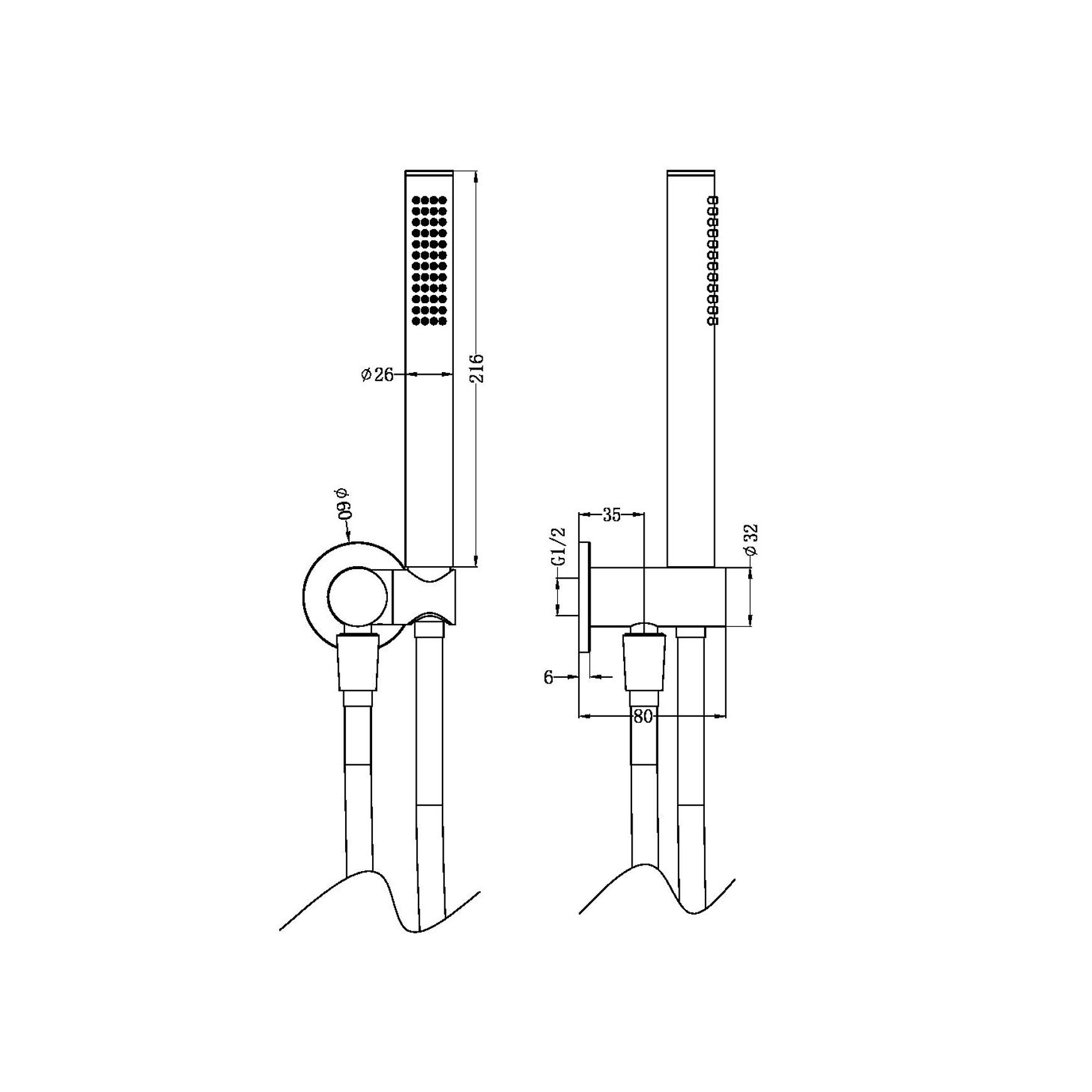 Zen SS316L Shower On Bracket & Outdoor Shower Hose | Brushed Nickel dimensions