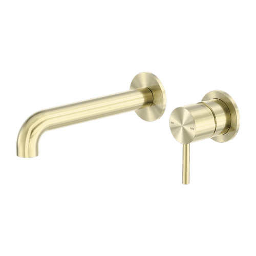 Zen SS316L Wall Basin/Bath Mixer Separate Back Plate 185mm Spout | Brushed Gold