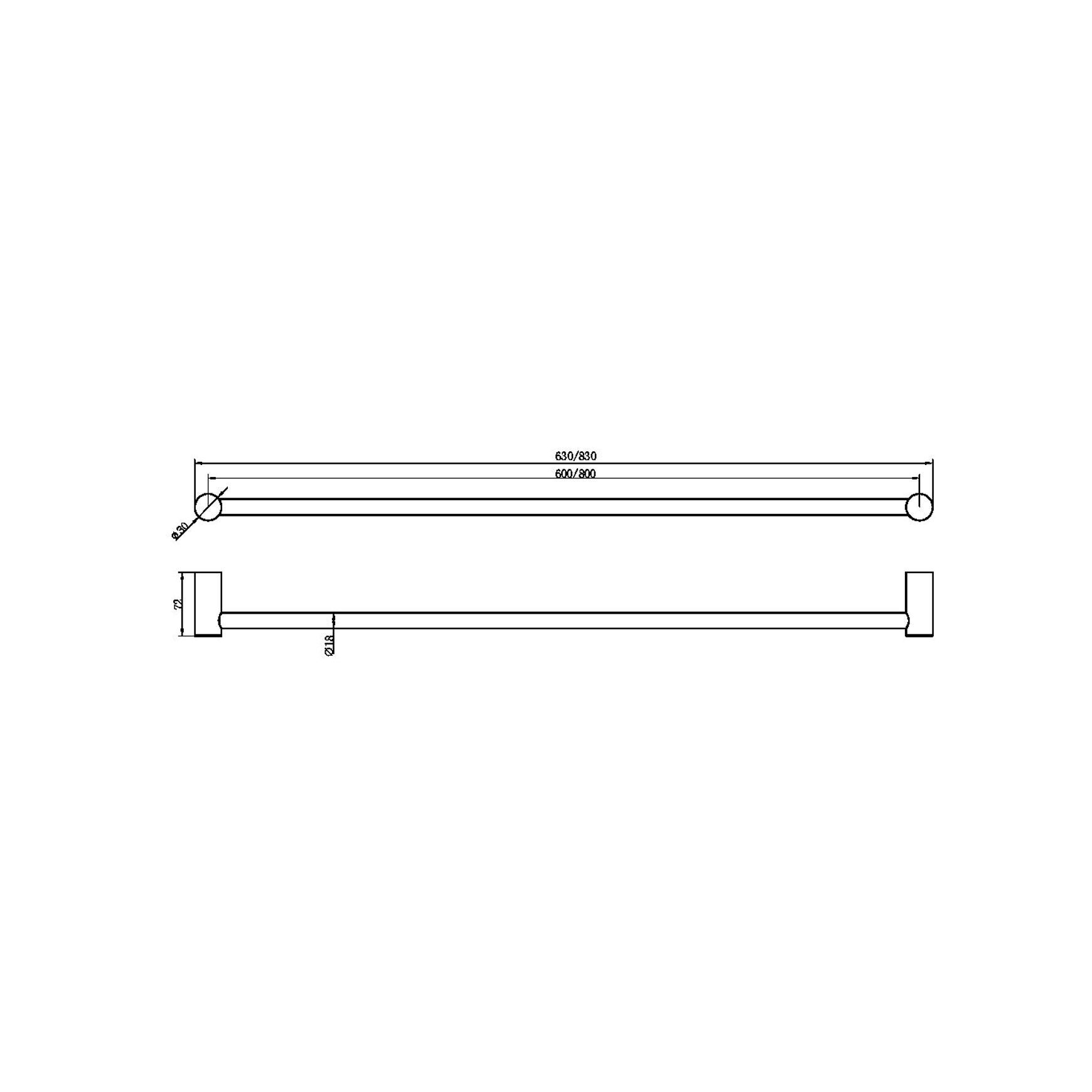 Zen SS316L Single Towel Rail 800mm | Graphite dimensions