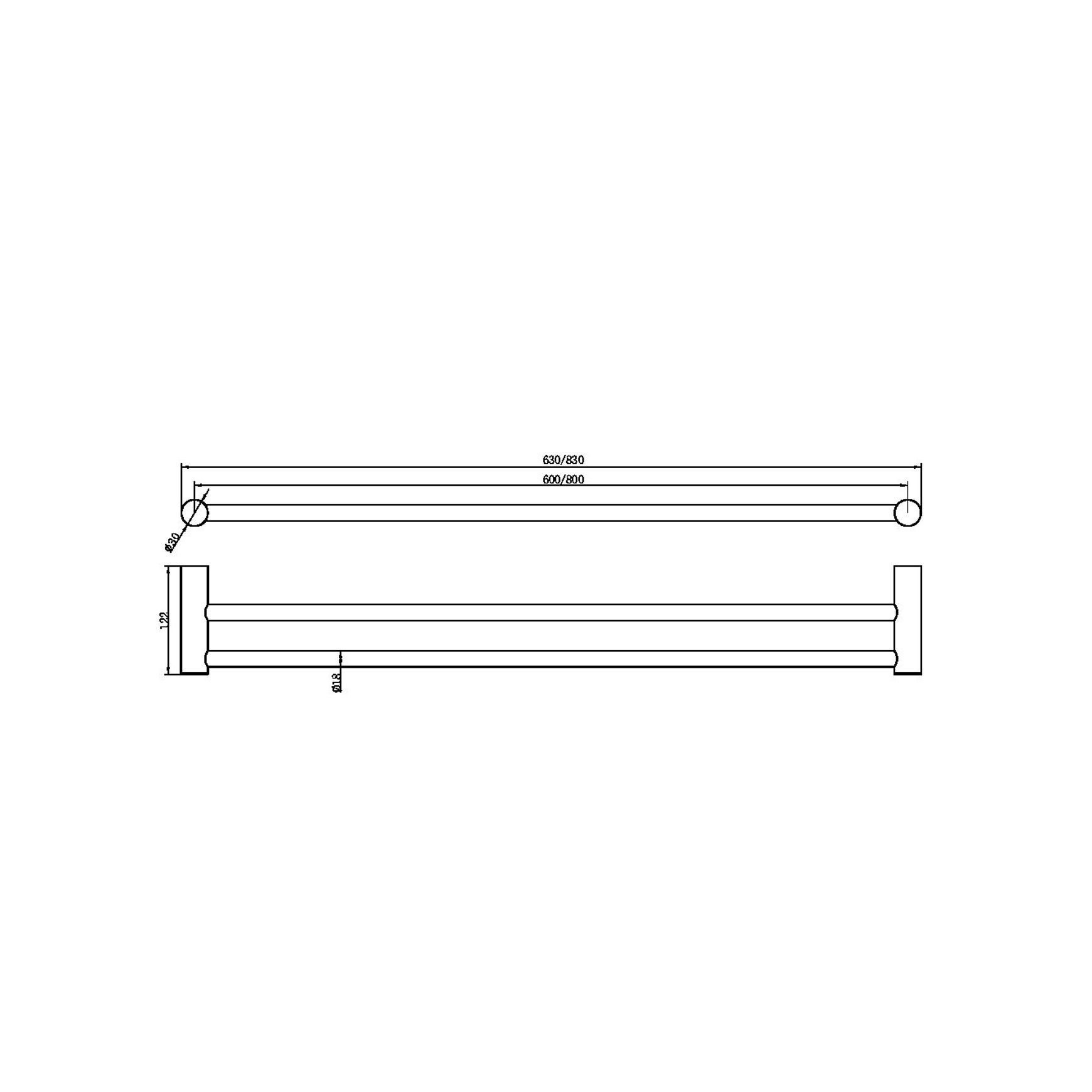 Zen SS316L Double Towel Rail 600mm | Brushed Nickel