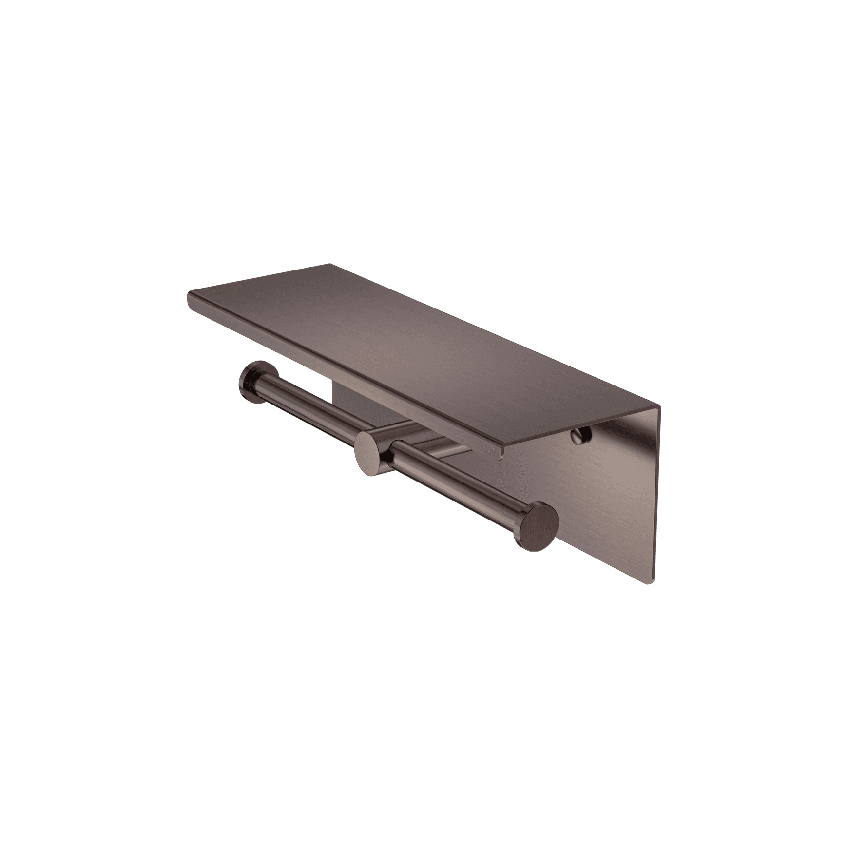 Mecca Double Toilet Roll Holder With Shelf Brushed Bronze