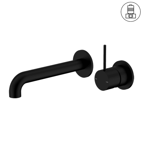 Mecca Wall Basin/Bath Mixer Separate Back Plate Handle Up 160mm Matte Black