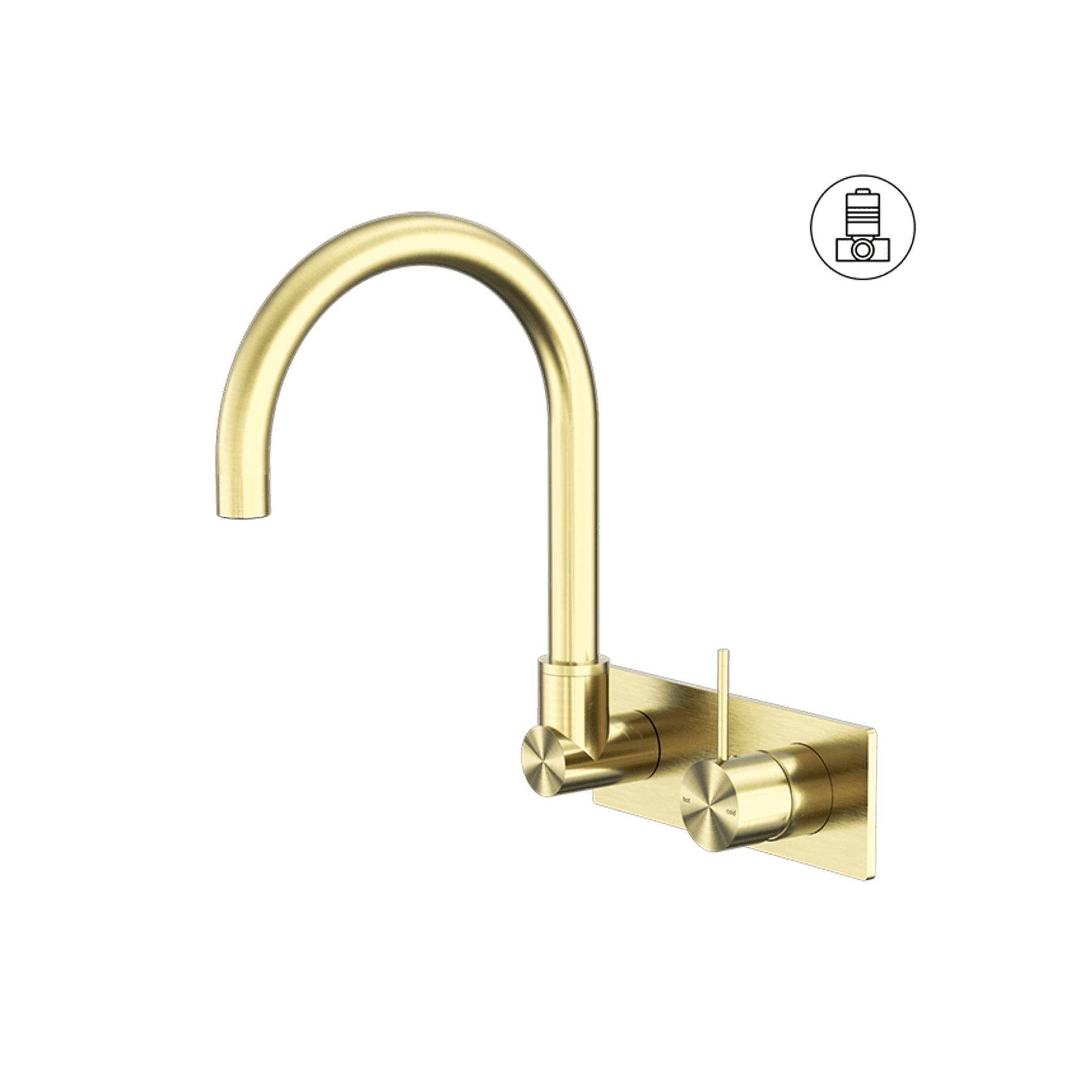 Mecca Wall Basin/Bath Mixer Swivel Spout Handle Up Brushed Gold