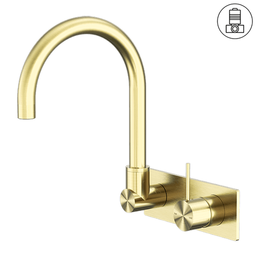 Mecca Wall Basin/Bath Mixer Swivel Spout Handle Up Brushed Gold