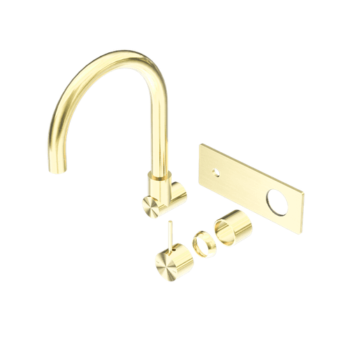 Mecca Wall Basin/Bath Mixer Swivel Spout Handle Up Trim Kits Only Brushed Gold
