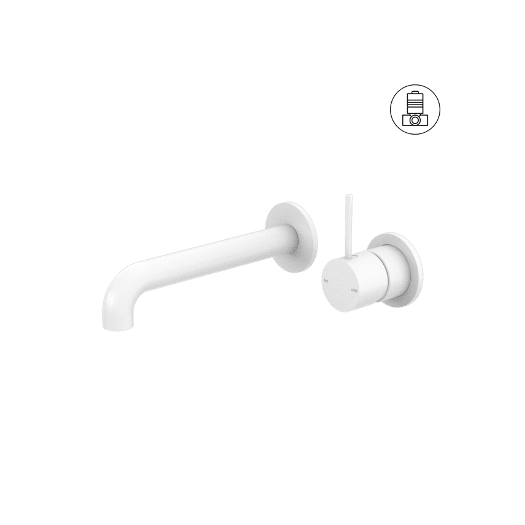 Mecca Wall Basin/Bath Mixer Separate Back Plate Handle Up 120mm Matte White