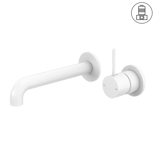 Mecca Wall Basin/Bath Mixer Separate Back Plate Handle Up 120mm Matte White