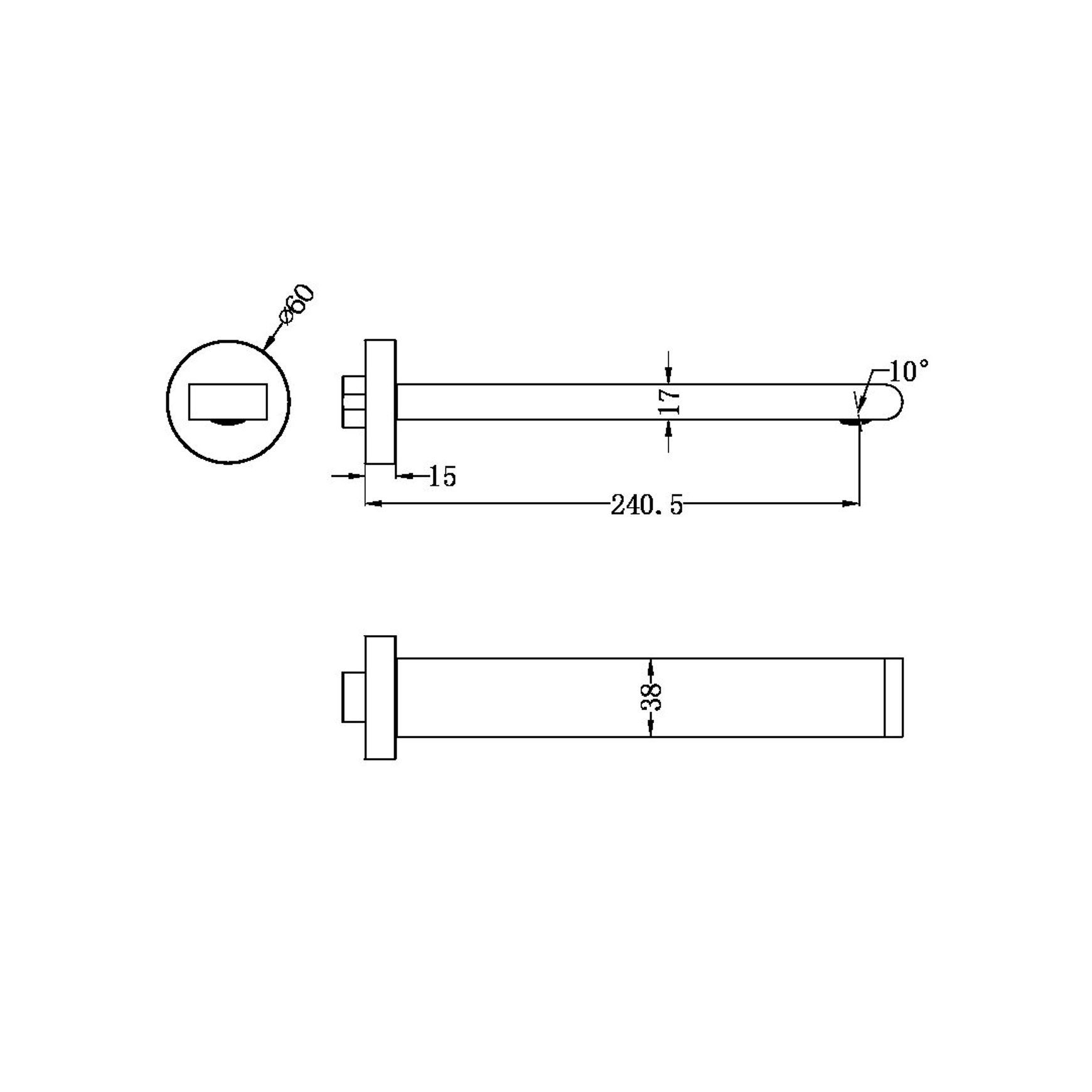 Bianca Fixed Bath Spout 240mm | Gun Metal dimensions
