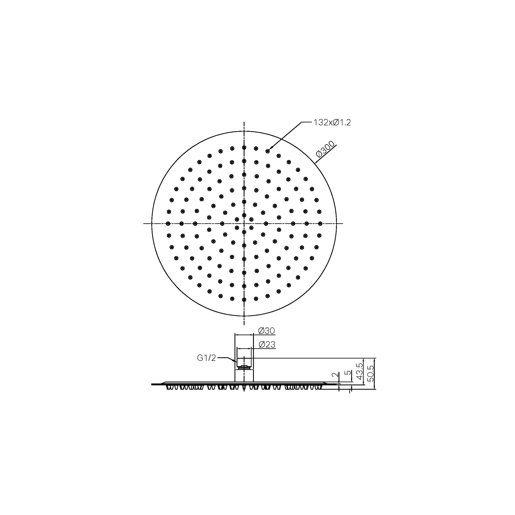 Zen SS316L 300mm Round Shower Head | Brushed Nickel dimensions