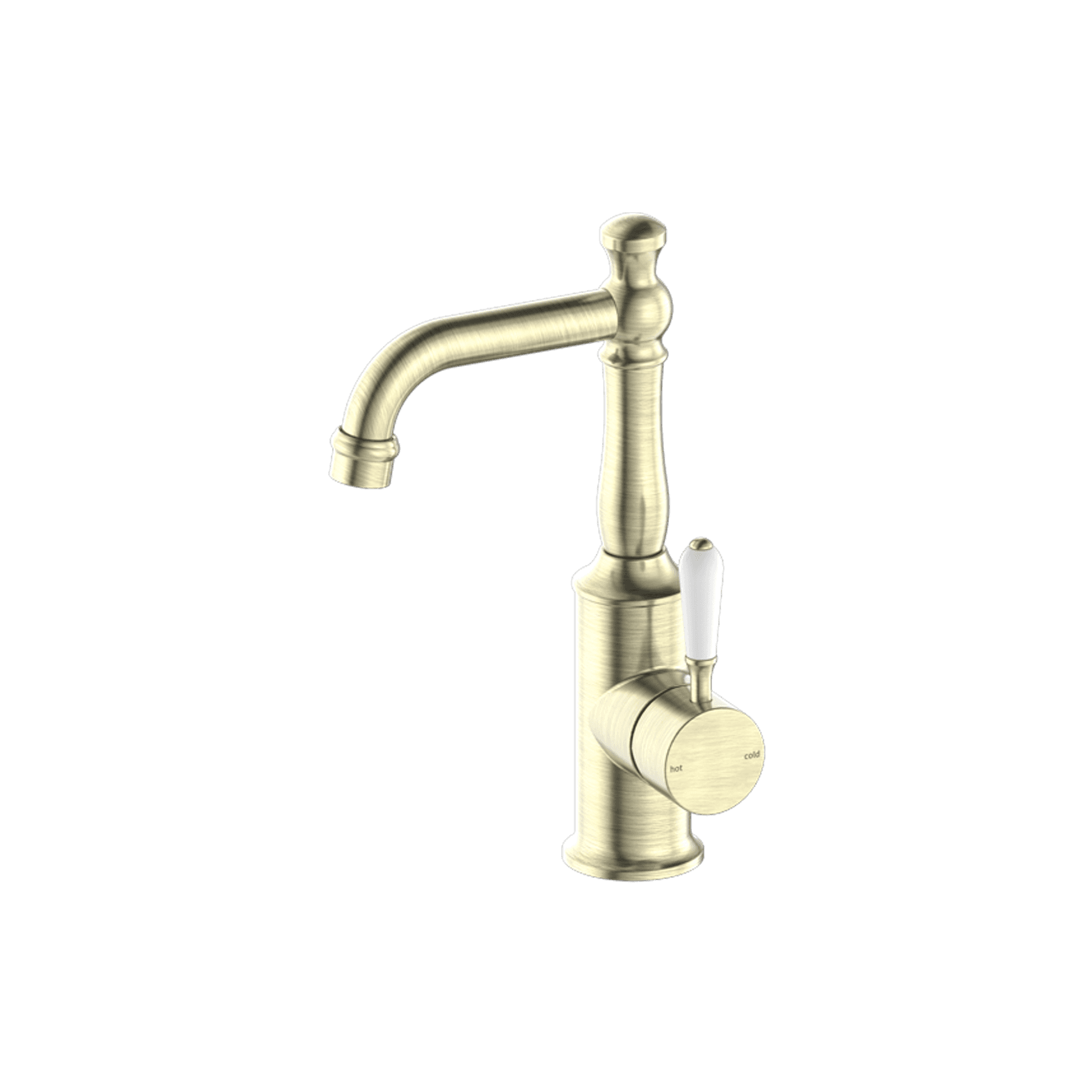 York Basin Mixer With White Porcelain Lever Aged Brass
