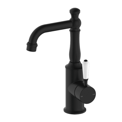 York Basin Mixer With White Porcelain Lever Matte Black